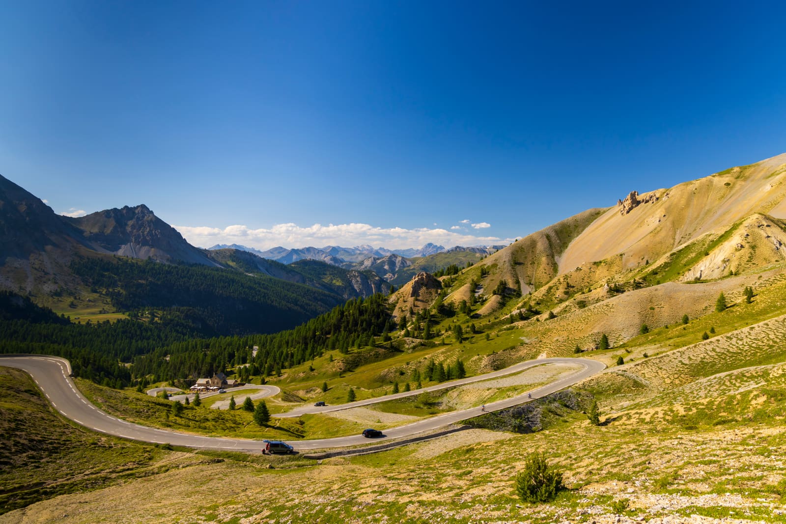 The Bonette road winding across bare high-alpine slopes.